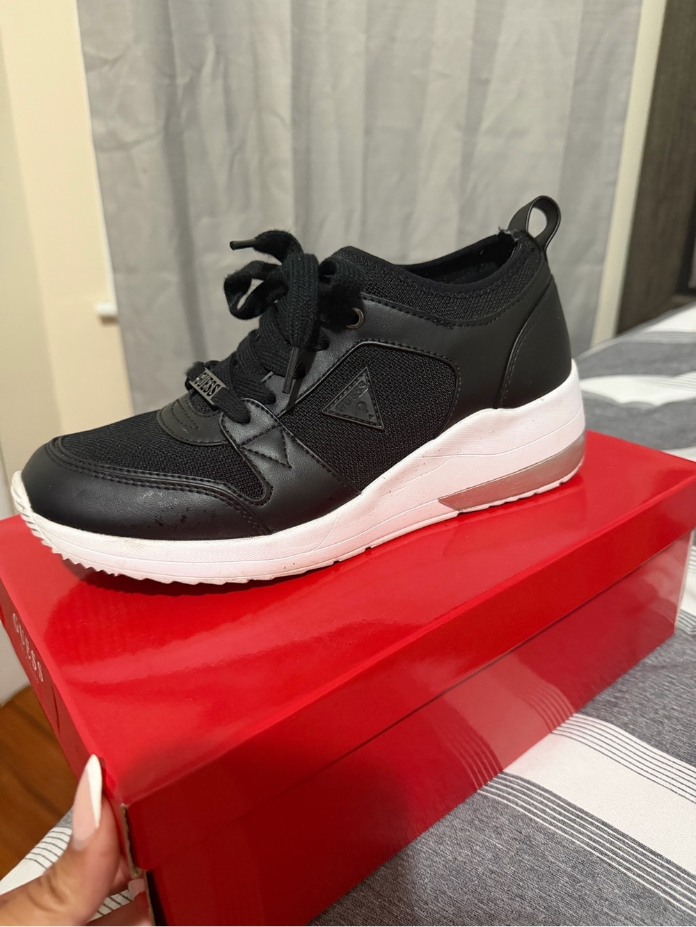 Guess Black Wedge Sneaker with White Sole